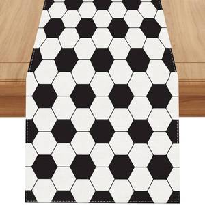 lot 18314 image: Jiudungs Linen Table Runner 13 x 72 Inch White and Black Soccer Decoration