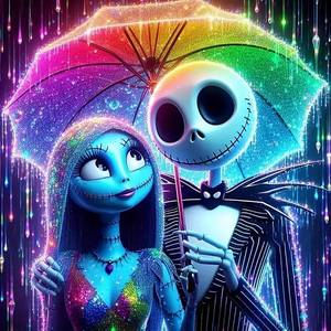 lot 18318 image: VCLKDIY Halloween Jack and Sally Diamond Art Kit Full Round 13.8x13.8 Inch