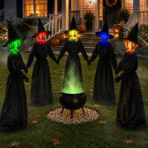 lot 19765 image: Zesua Halloween Witch Decorations 5 Pack 4.3 FT Light Up Holding Hands