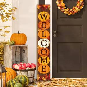 lot 19771 image: Peony Man 47 Fall Wooden Porch Sign Vertical Welcome Standing Sign