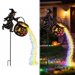 lot 19773 image: Generic Halloween Witch Cauldron Outdoor Garden Light 31-Inch Stake