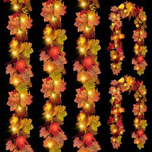 lot 19797 image: CQURE Fall Leaf Garland with LED Lights 5 Pack 29.5 Ft