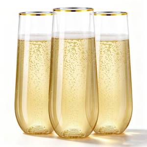 lot 19798 image: N9R Disposable Plastic Champagne Flutes 9 oz 12 Pack Stemless