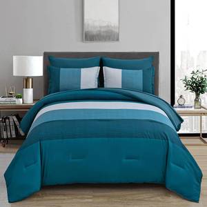 lot 19824 image: Anibedding Teal Blue Striped Comforter Set Queen 7 Piece