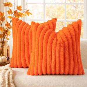 lot 20132 image: decorUhome Fall Faux Fur Throw Pillow Covers 20x20 Set of 2 Orange
