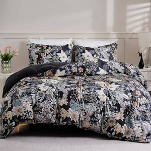 lot 20367 image: LONAVA King Duvet Cover Set 3 Pc Microfiber Midnight Blossoms