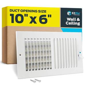 lot 20394 image: EZ-FLO Two-Way Air Vent Cover 10 x 6 Inch Duct Opening Steel White 61610