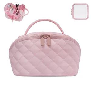 lot 20396 image: SXS LACONIC Quilted Puffer Cosmetic Bag Waterproof Lay-Flat 10 x 5.5 x 5.5 in