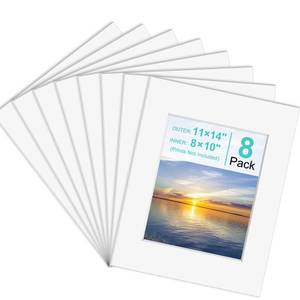 lot 20401 image: Phinus 7 Pack Picture Frame Mats 11x14 Matted to 8x10 White