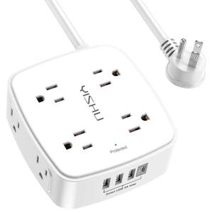 lot 20418 image: YISHU Surge Protector Power Strip 10 Ft with 8 AC Outlets and 4 USB Ports