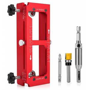 lot 20423 image: Elyphion Door Hinge Jig Aluminum Adjustable Router Template 2.5-5 Inch Red