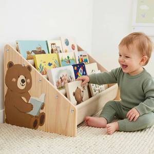 lot 20437 image: SheSeek Toddler Bookshelf 4 Tier Solid Wood Montessori Book Organizer