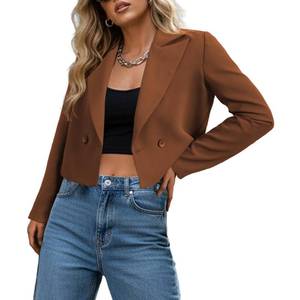 lot 20441 image: Ahlaray Cropped Blazer Womens Brown Long Sleeve Double-Breasted Polyester XL