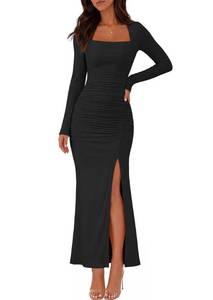 lot 20446 image: MEROKEETY Womens Long Sleeve Bodycon Maxi Dress, Black, Size M