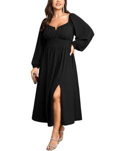lot 20447 image: SCOMCHIC Women Plus Size Long Sleeve Maxi Dress Black 3XL