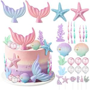 lot 20463 image: ProSuites Mermaid Cake Toppers 27 Pcs Under the Sea Birthday Decorations