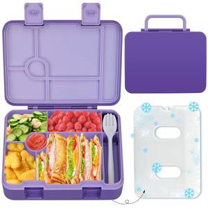 lot 20465 image: BEAQUEE Kids Bento Lunch Box with Ice Pack 5 Compartment 5.5 Cup Purple