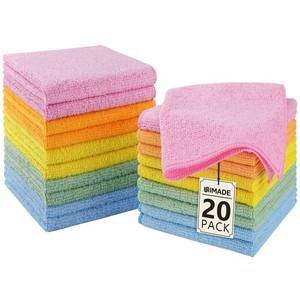 lot 20489 image: UNIMADE Microfiber Washcloths 20 Pack 12 x 12 In Face Towels