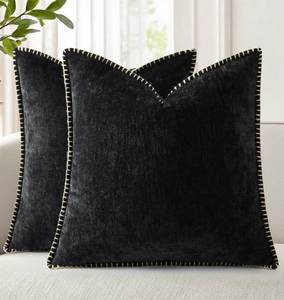 lot 20498 image: decorUhome Chenille Throw Pillow Covers 20x20 Set of 2 Black