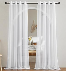 lot 11116 image: Sheer Linen-Look Pleated Curtain 90in 2 Panel with Metal Hooks (Cover photo shows 1, but 2 panels are included) - Stock image may not match actual product images