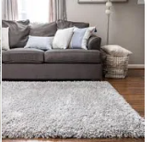 lot 17575 image: Gray Shag Area Rug Rolled in Plastic Bag, Velvet Surface, Non-Slip Bottom - Stock image may not match actual product images