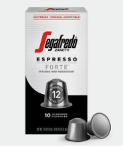 lot 18328 image: Segafredo Zanetti Espresso Forte Intensity 12 Aluminum Capsules 10-Count Box - Stock image may not match actual product images