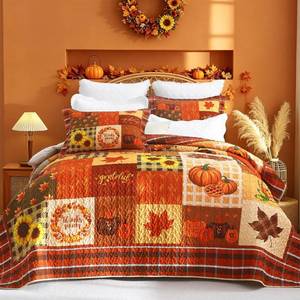 lot 1043 image: Cmfshape Thanksgiving Pumpkin Patchwork Quilt Bedspread Set King 104x90