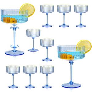 lot 1044 image: 12 Pcs Champagne Martini Glasses 9 Oz Gold Rim Coupe Glasses Plastic  Retail $259
