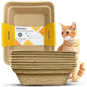 lot 1050 image: Animaru Disposable Cat Litter Boxes, Large, Brown, 8-Pack