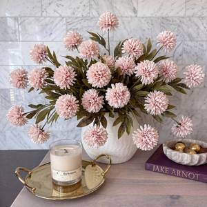 lot 1058 image: Knitgrip Artificial Pom Pom Mum Flowers 8 Pcs Gray Pink