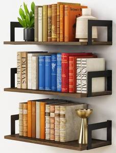 lot 1063 image: Harwaya Floating Wall Bookshelves Set of 3, 17 x 8 Inch, Dark Brown