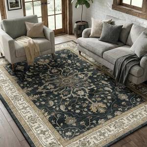 lot 1071 image: RELEANY Washable Area Rug 5x8 Sunflower Series Black Beige