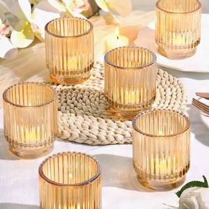 lot 1077 image: DEVI Gold Ribbed Glass Votive Candle Holders 8 Pcs 2.75 x 3.2 Inch