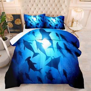 lot 1080 image: NINENINE Boys Blue Comforter Set Twin Size Shark Ocean Dolphin Fish Bedding