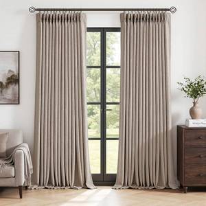 lot 1086 image: MIULEE Pinch Pleated Blackout Linen Curtains Burlywood Birch 2 Panels 40x90