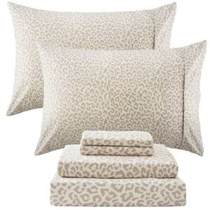 lot 1090 image: Drozeeo Leopard Print Microfiber Sheet Set King Beige