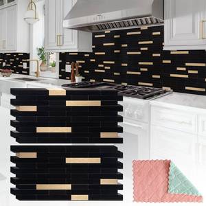 lot 1100 image: StyloVue Peel and Stick Tile Backsplash 20 Sheets Black Metal Gold Look