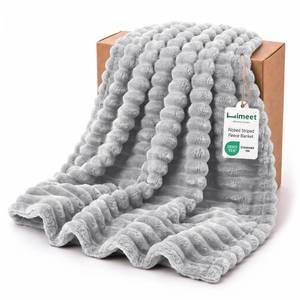lot 1112 image: HIMEET Light Grey Full Blanket, 300GSM Ribbed Fleece, 84 x 90 in