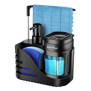 lot 2332 image: Eavida Kitchen Soap Dispenser Set 4-in-1 Dual Hand Dish Soap Dispenser Black