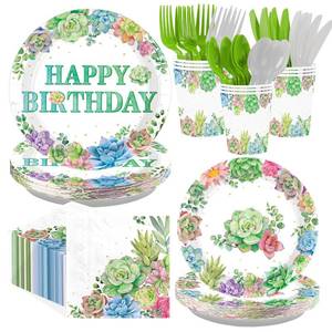 lot 2358 image: Greencian Succulent Birthday Party Tableware Set 168 Pcs Serves 24