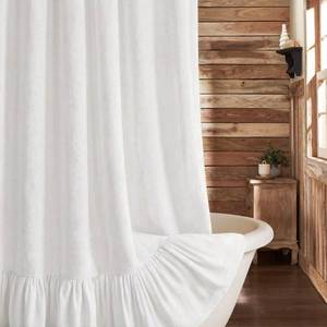 lot 2399 image: XOGUIBO Ruffle Hem Linen Shower Curtain White 72 x 72 Inch
