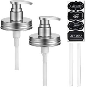 lot 2405 image: Amolliar Plastic Mason Jar Soap Dispenser Pump Lid 2 Pack Silver