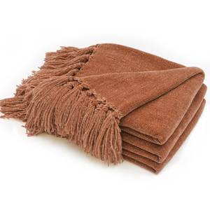 lot 2414 image: RECYCO Chenille Throw Blanket with Fringe Tassel, Rust, 50 x 60