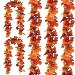 lot 2424 image: CQURE Fall Leaves Garland 29.5 Ft Artificial Maple Leaf Vines 5 Pack