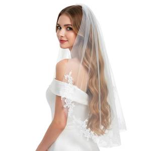 lot 2429 image: Josojoou White Wedding Bridal Veil with Comb 1 Tier Floral Lace Edge