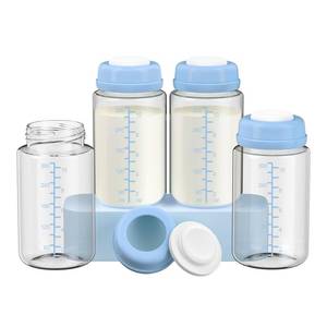 lot 2431 image: IVARONAL 4 Pack 10oz Wide-Mouth Breastmilk Storage Bottle Blue Lids