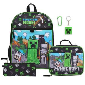 lot 2435 image: Bioworld Minecraft Backpack with Lunch Box 16-Inch 5-Piece Set