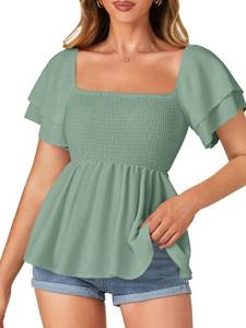 lot 2453 image: LYANER Womens Square Neck Peplum Top Light Bean Green XX-Large
