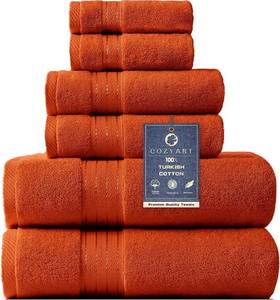 lot 7577 image: COZYART Bath Towel Set 6 Pcs Burnt Orange 100% Turkish Cotton