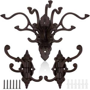 lot 7586 image: Yaocom 3-Piece Cast Iron Swivel Wall Hook Coat Rack, Black